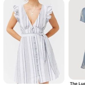 Forever 21 Contemporary Blue White Coastal Striped Summer V-Neck MIDI Dress